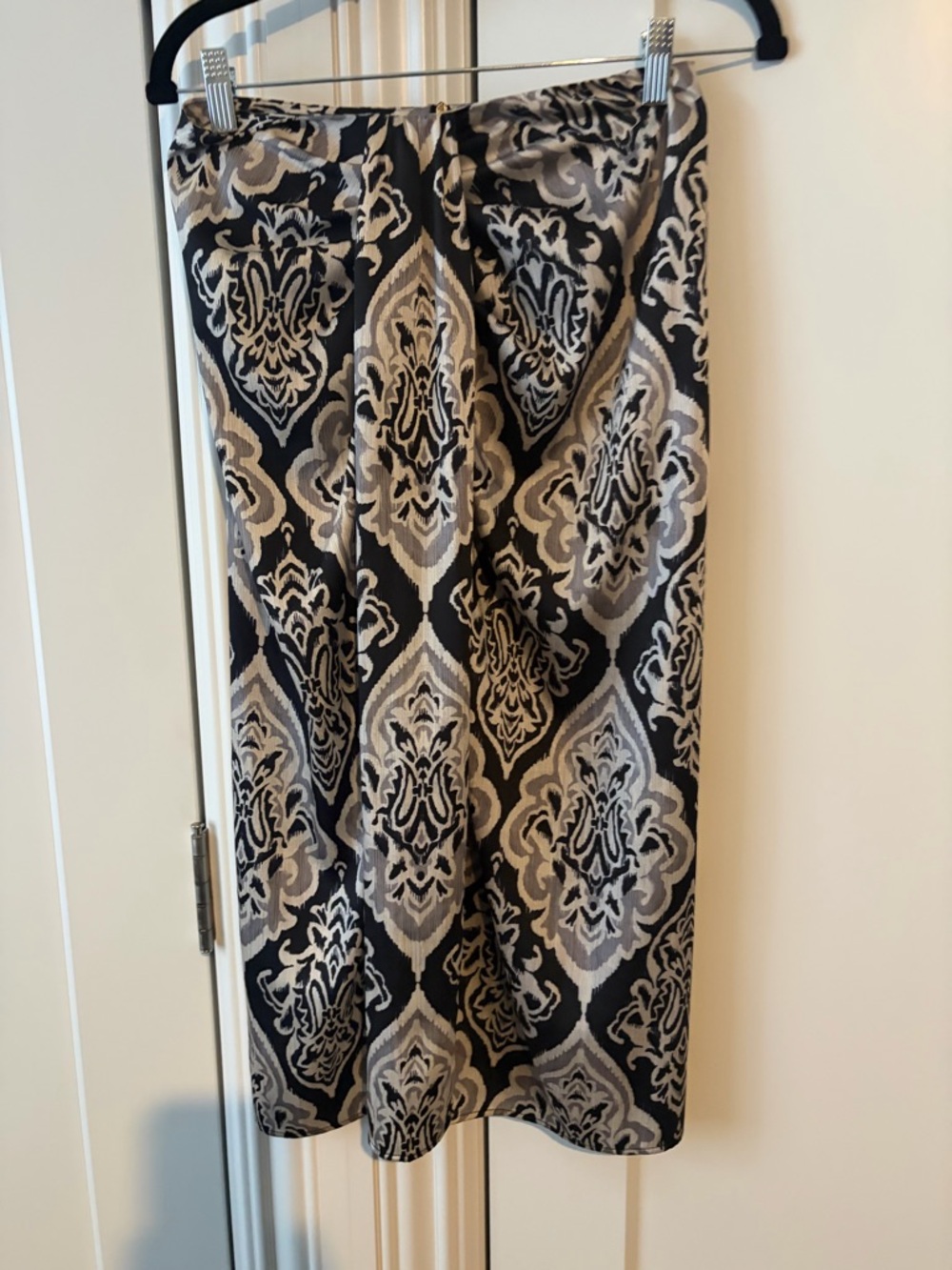 Mango Black and Cream Damask Pencil Skirt